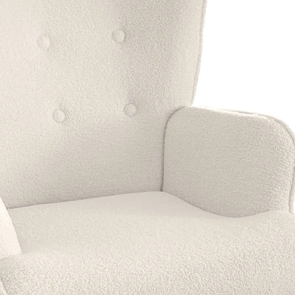 Fauteuil scandinave + pouf Lylou Tissu bouclette lainée Crème