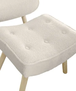 Fauteuil scandinave + pouf Lylou Tissu bouclette lainée Crème
