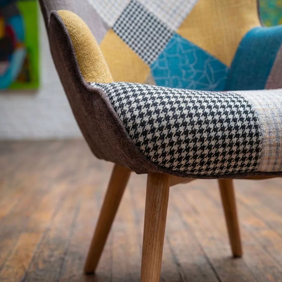 Fauteuil scandinave + pouf Lylou Tissu Patchwork