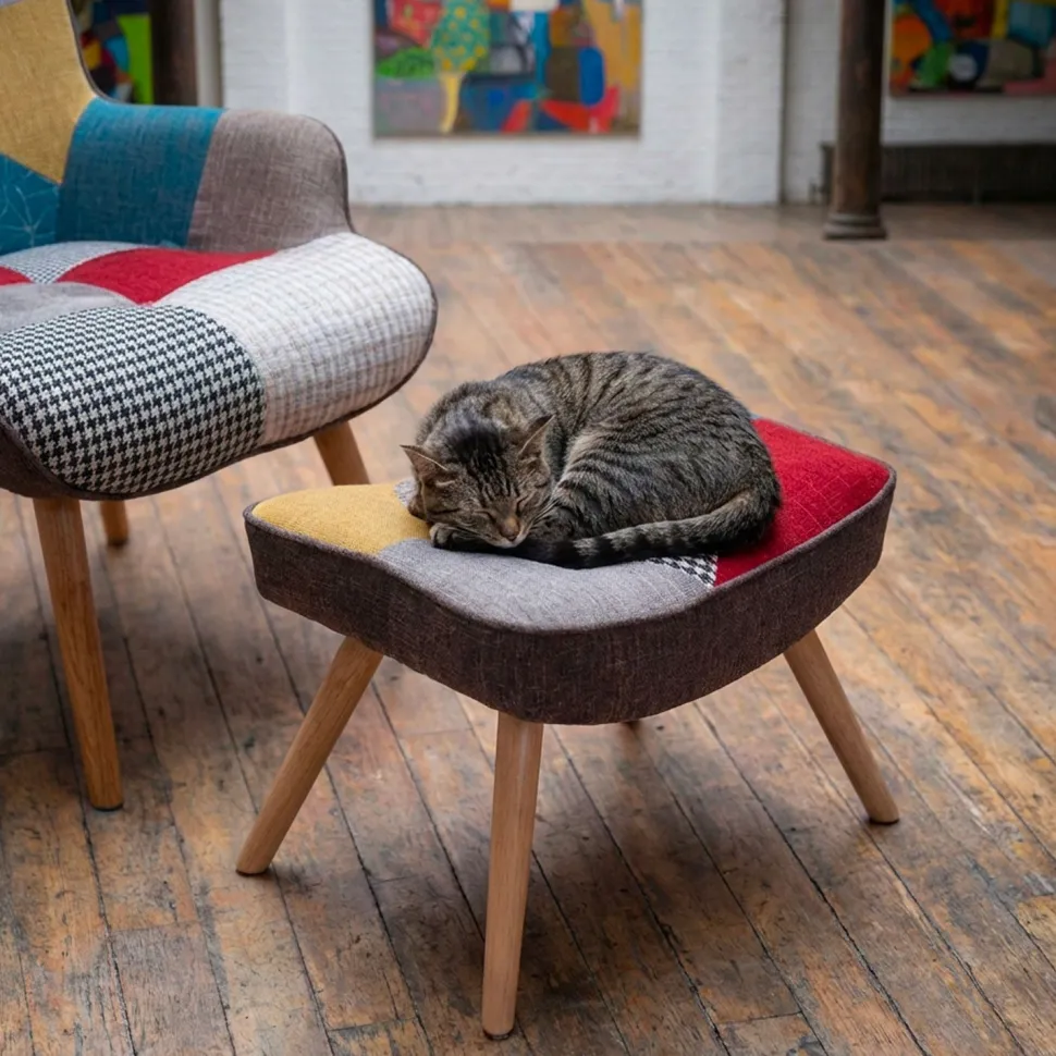 Fauteuil scandinave + pouf Lylou Tissu Patchwork