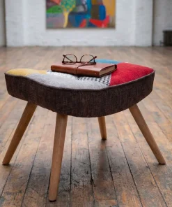 Fauteuil scandinave + pouf Lylou Tissu Patchwork