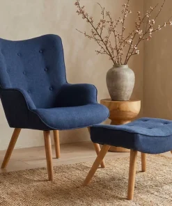 Fauteuil scandinave + pouf Lylou Tissu Bleu