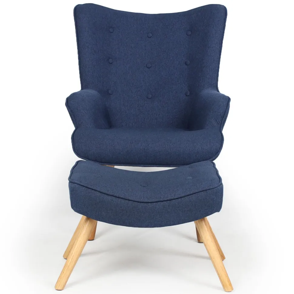 Fauteuil scandinave + pouf Lylou Tissu Bleu