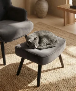 Fauteuil scandinave + pouf Lylou Velours Noir