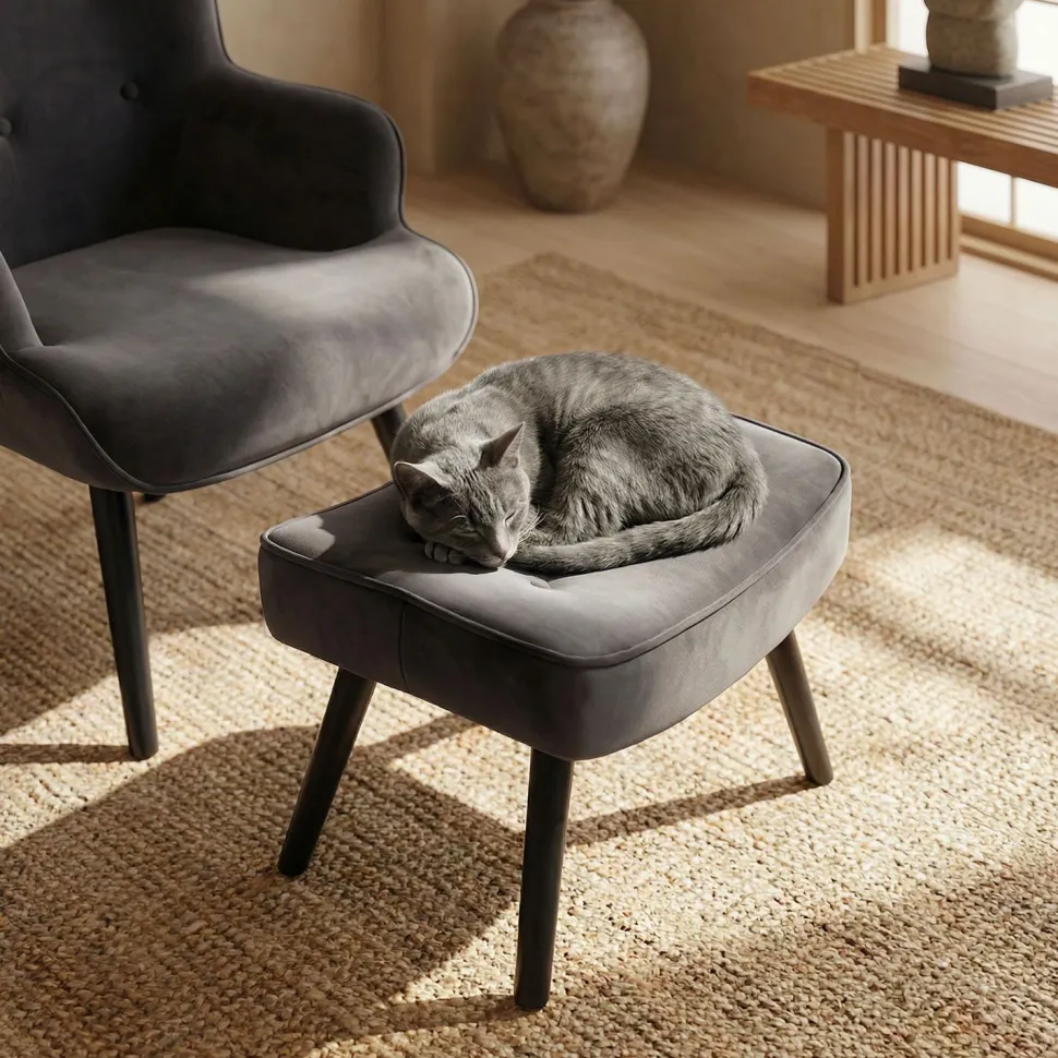 Fauteuil scandinave + pouf Lylou Velours Noir