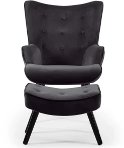 Fauteuil scandinave + pouf Lylou Velours Noir