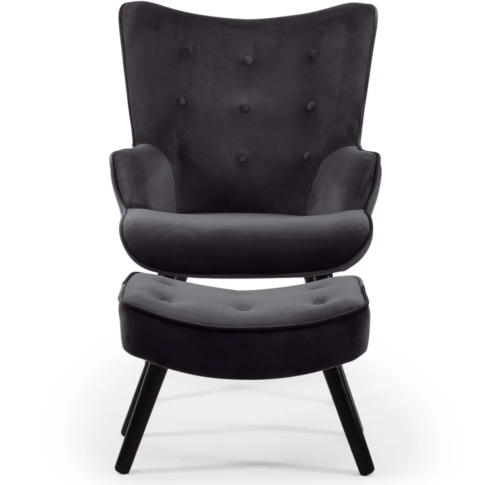 Fauteuil scandinave + pouf Lylou Velours Noir