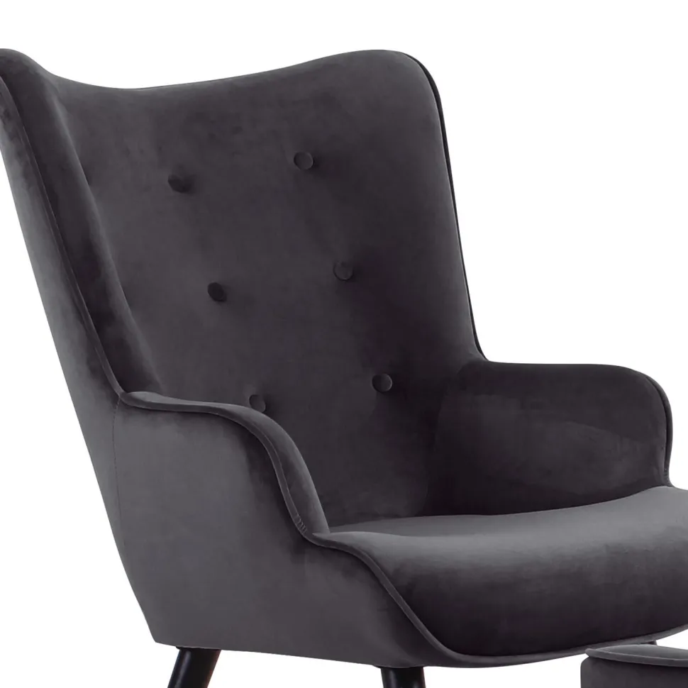 Fauteuil scandinave + pouf Lylou Velours Noir