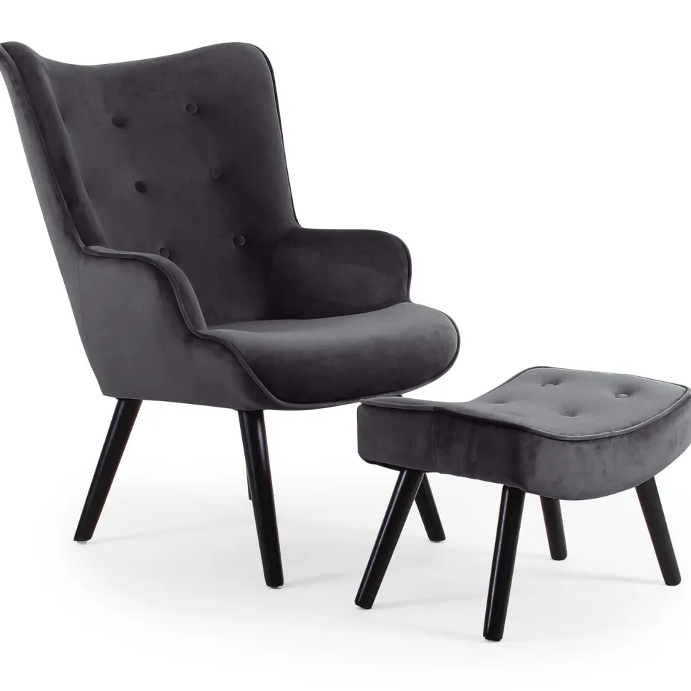 Fauteuil scandinave + pouf Lylou Velours Noir
