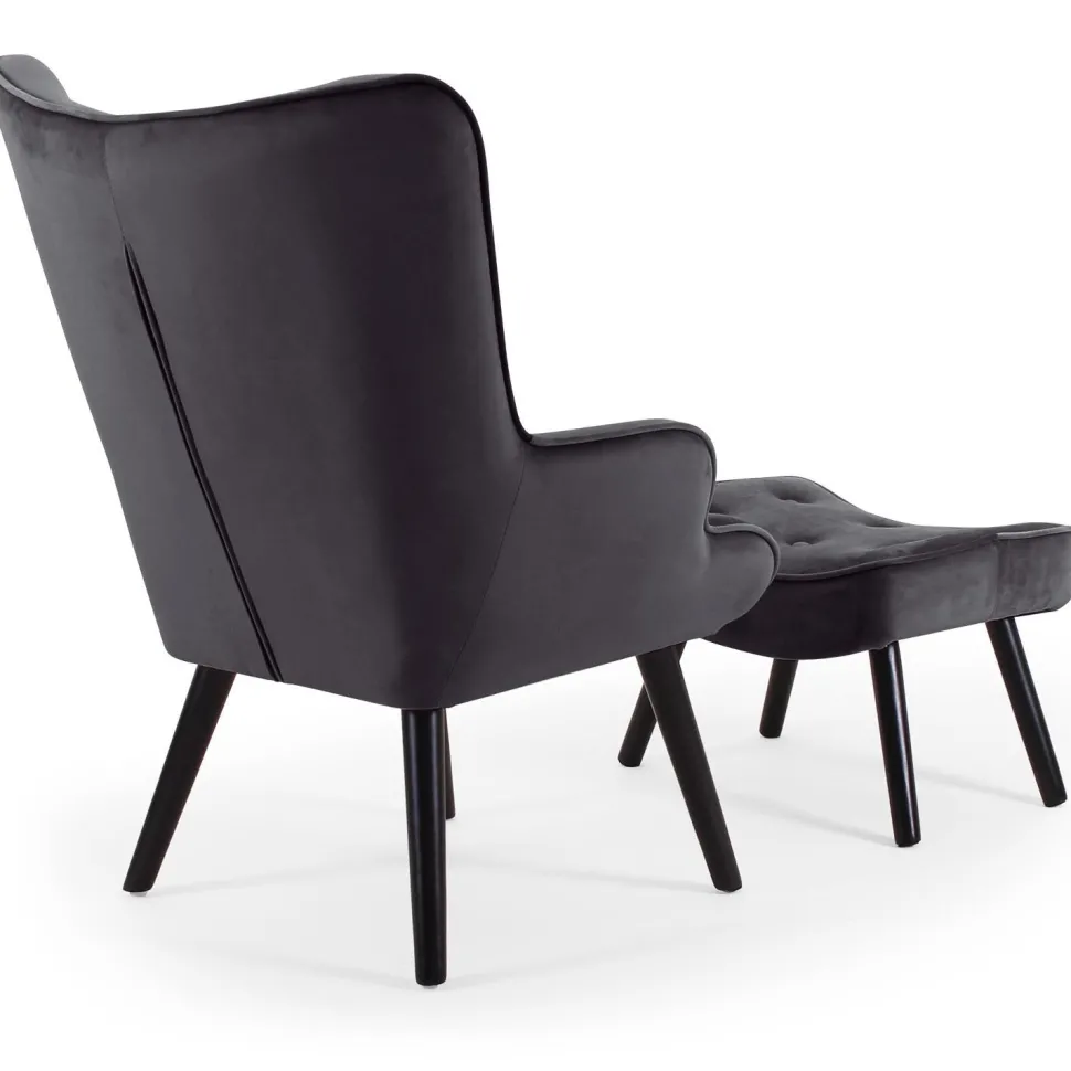 Fauteuil scandinave + pouf Lylou Velours Noir