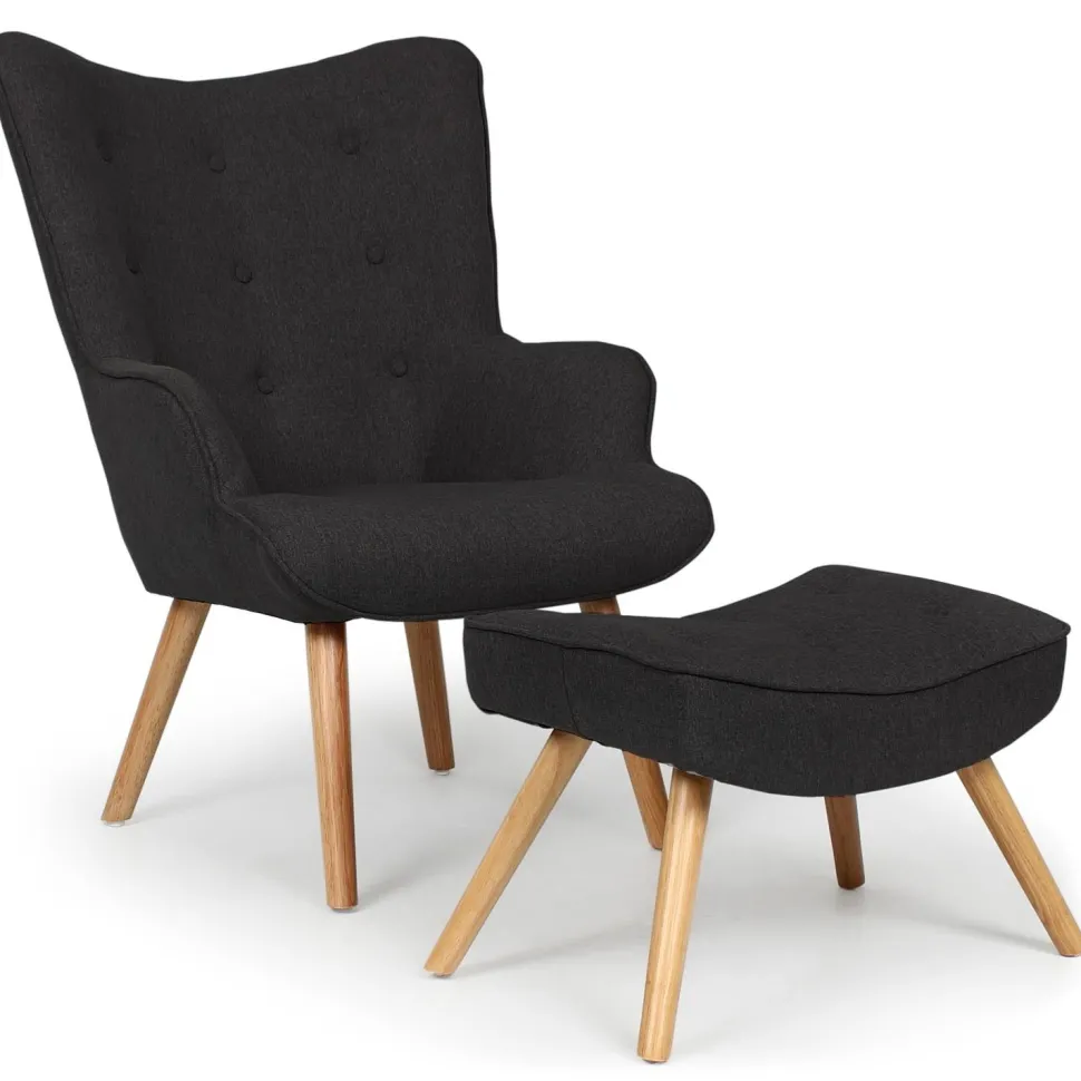 Fauteuil scandinave + pouf Lylou Tissu Noir