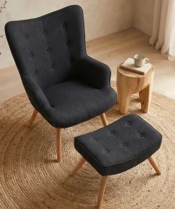 Fauteuil scandinave + pouf Lylou Tissu Noir