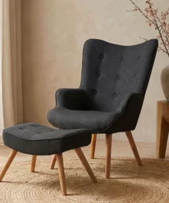 Fauteuil scandinave + pouf Lylou Tissu Noir