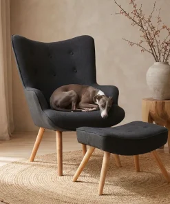 Fauteuil scandinave + pouf Lylou Tissu Noir