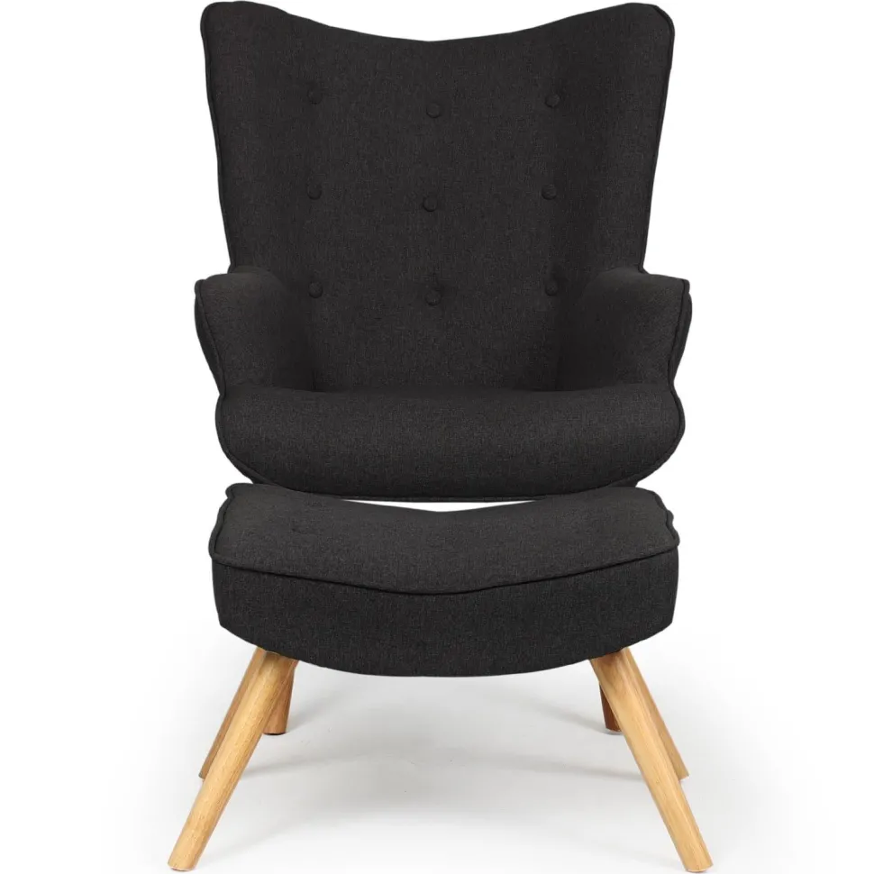 Fauteuil scandinave + pouf Lylou Tissu Noir