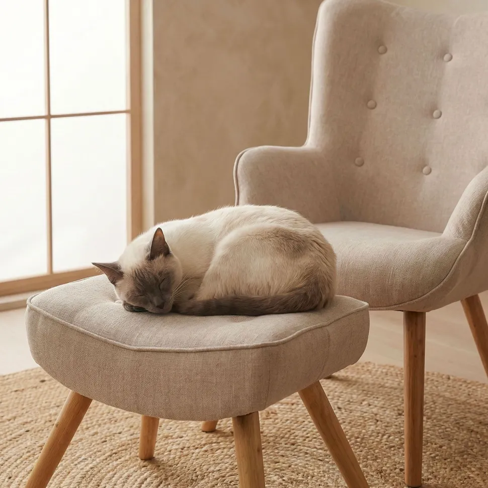 Fauteuil scandinave + pouf Lylou Tissu Beige