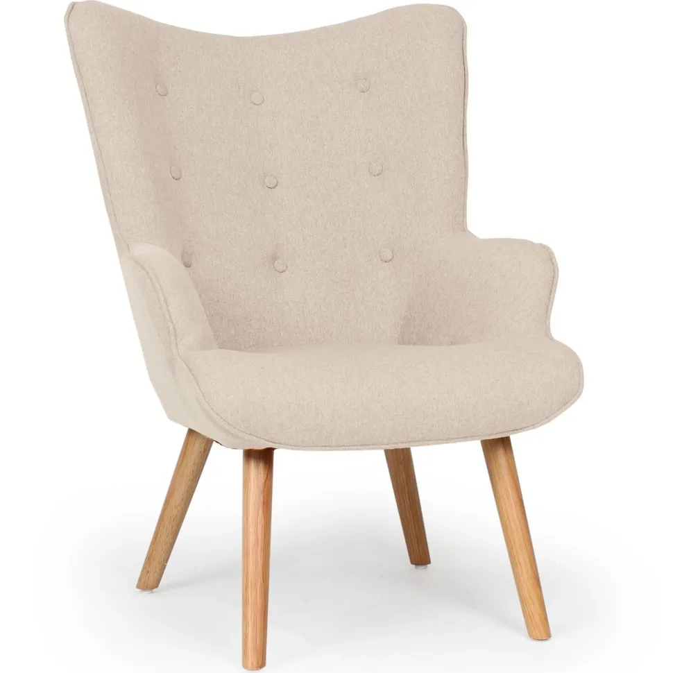 Fauteuil scandinave + pouf Lylou Tissu Beige