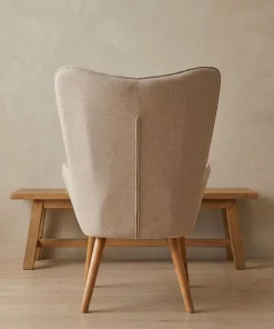 Fauteuil scandinave + pouf Lylou Tissu Beige