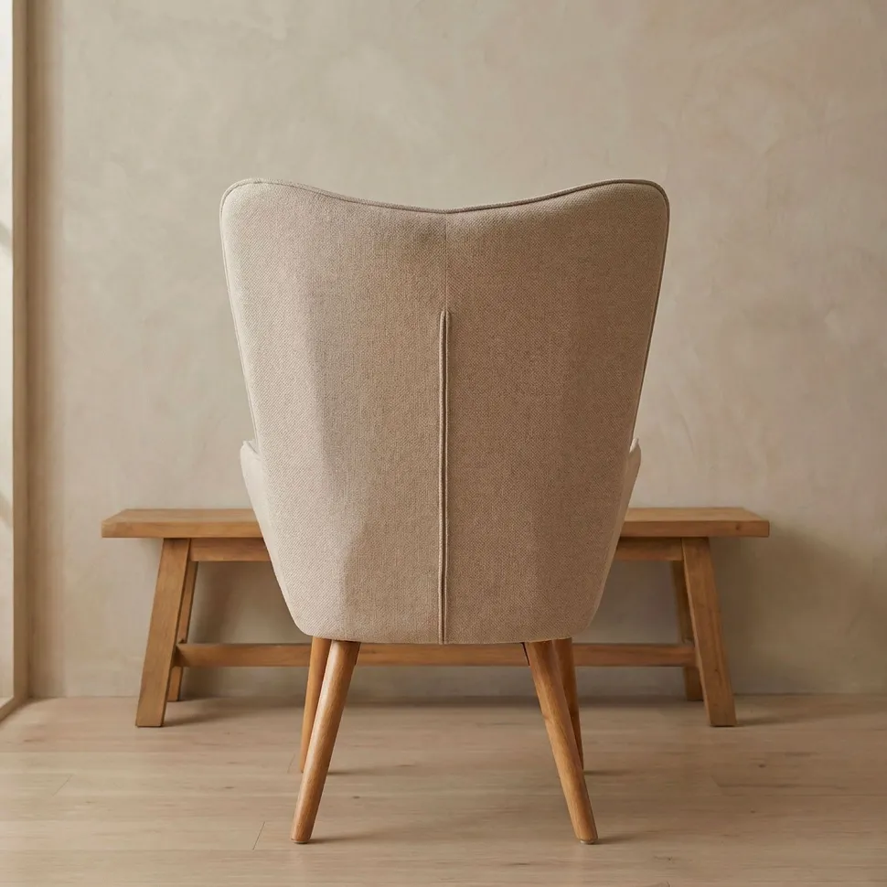 Fauteuil scandinave + pouf Lylou Tissu Beige