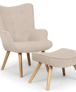 Fauteuil scandinave + pouf Lylou Tissu Beige