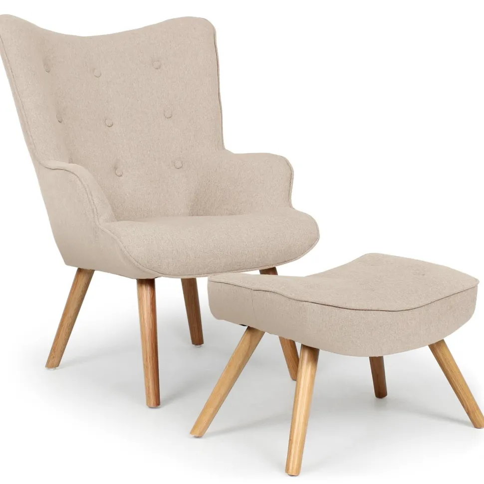 Fauteuil scandinave + pouf Lylou Tissu Beige