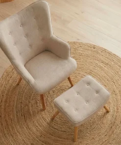 Fauteuil scandinave + pouf Lylou Tissu Beige