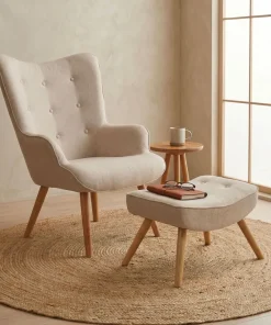 Fauteuil scandinave + pouf Lylou Tissu Beige