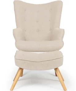 Fauteuil scandinave + pouf Lylou Tissu Beige