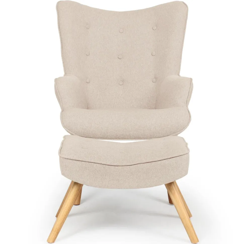 Fauteuil scandinave + pouf Lylou Tissu Beige