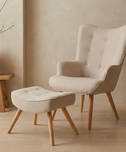 Fauteuil scandinave + pouf Lylou Tissu Beige