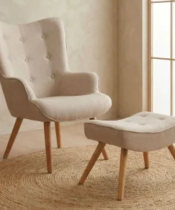 Fauteuil scandinave + pouf Lylou Tissu Beige