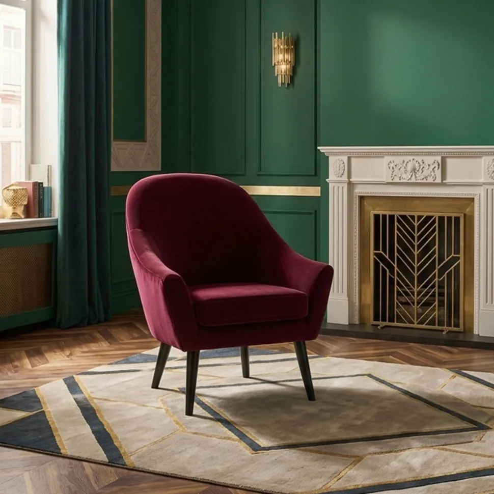 Fauteuil scandinave Dakota Velours Bordeaux