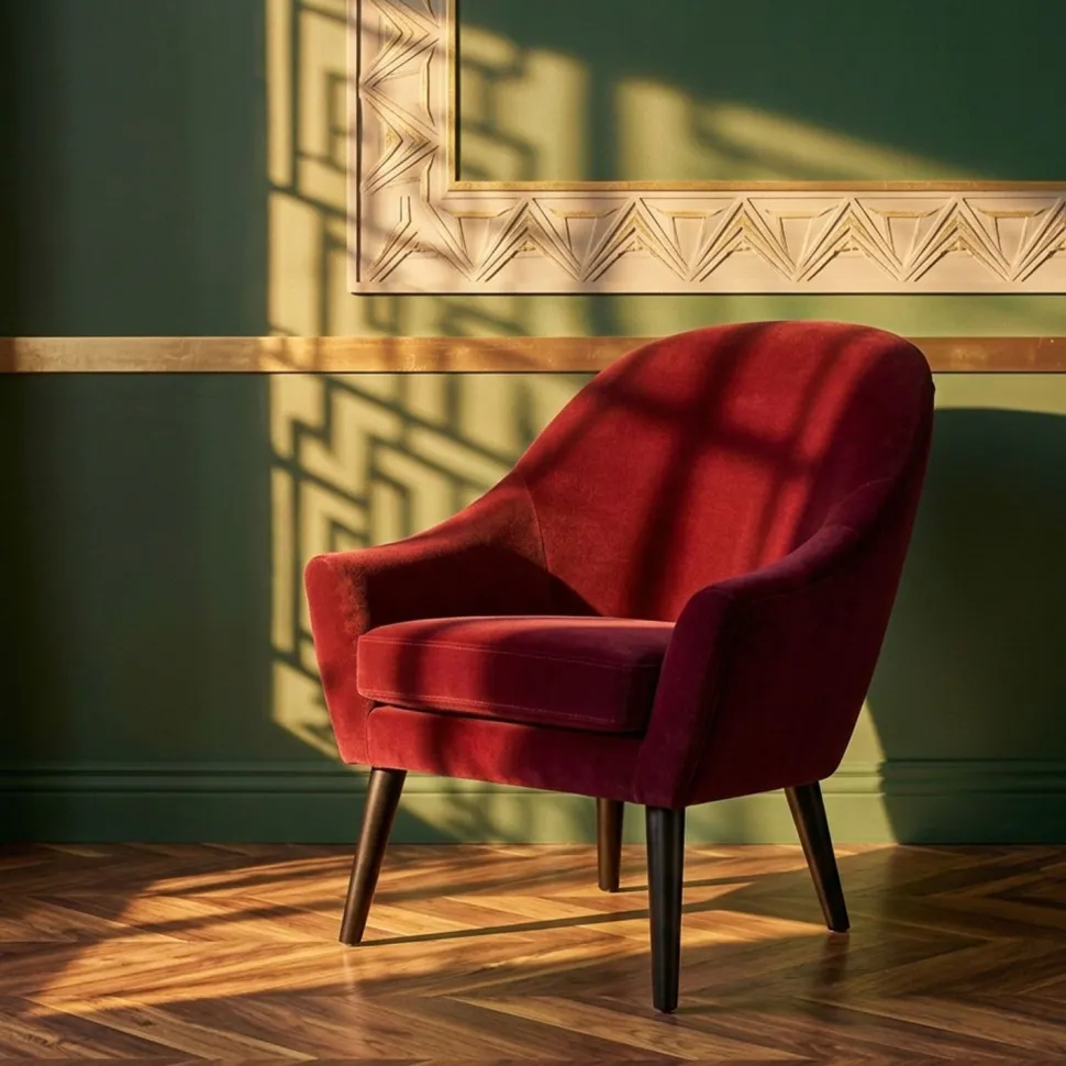 Fauteuil scandinave Dakota Velours Bordeaux