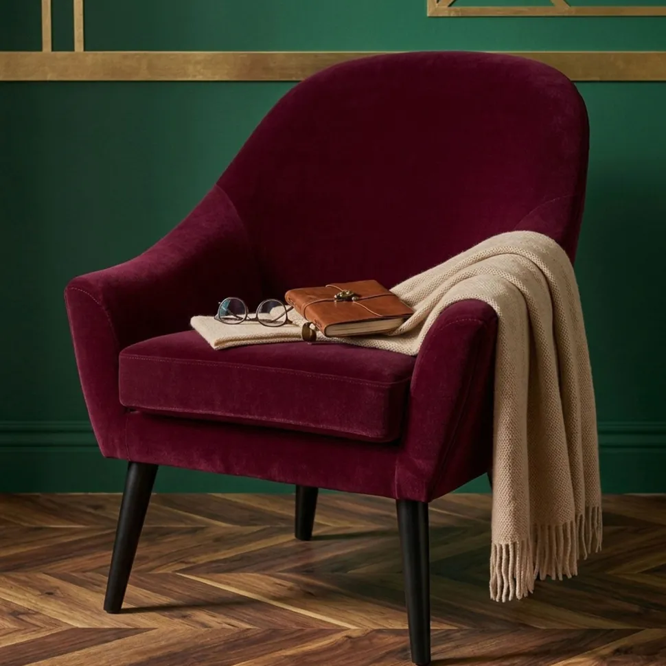 Fauteuil scandinave Dakota Velours Bordeaux