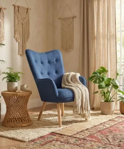 Fauteuil scandinave Klarys Tissu Bleu