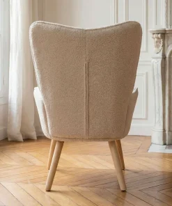 Fauteuil scandinave Klarys Tissu bouclette lainée Crème