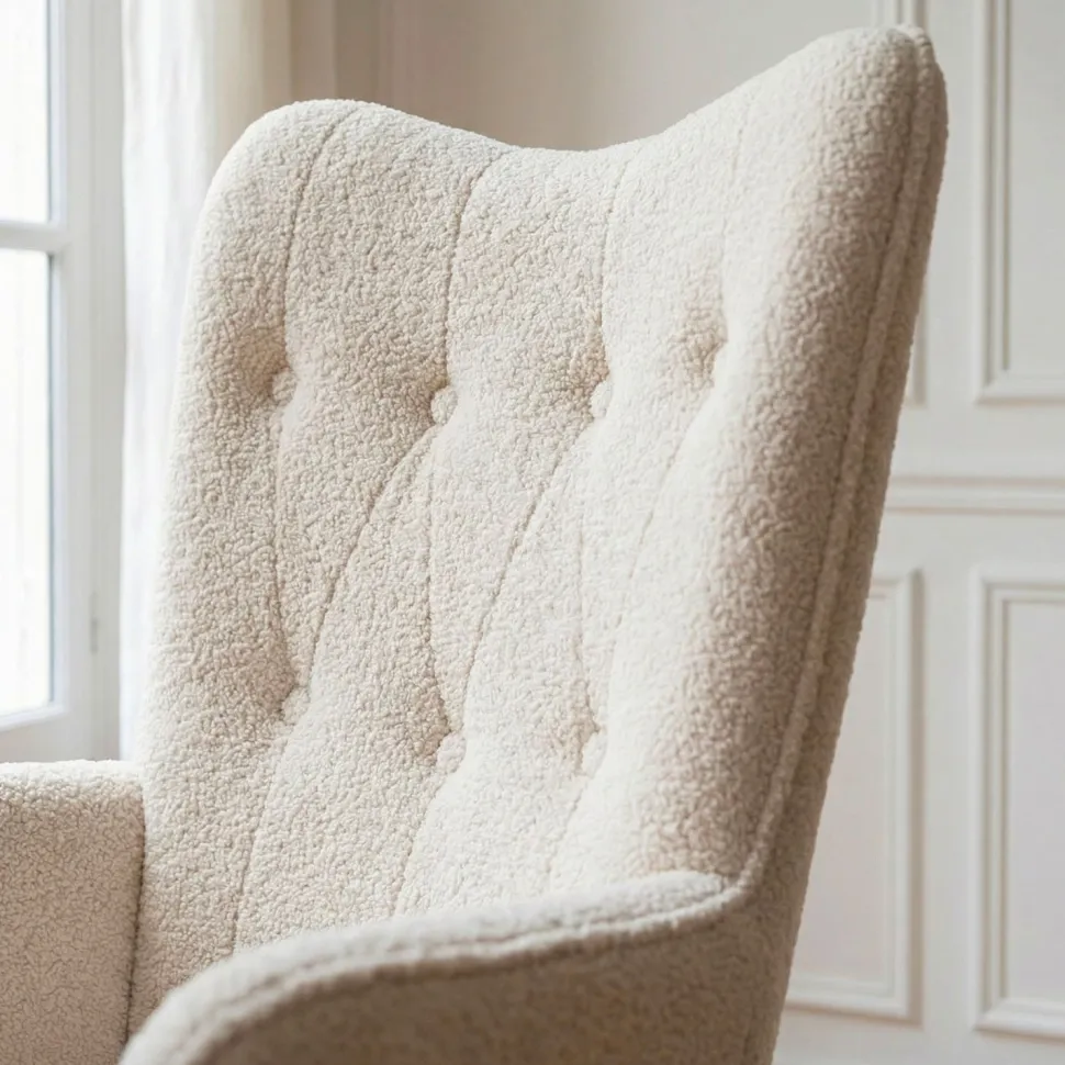Fauteuil scandinave Klarys Tissu bouclette lainée Crème