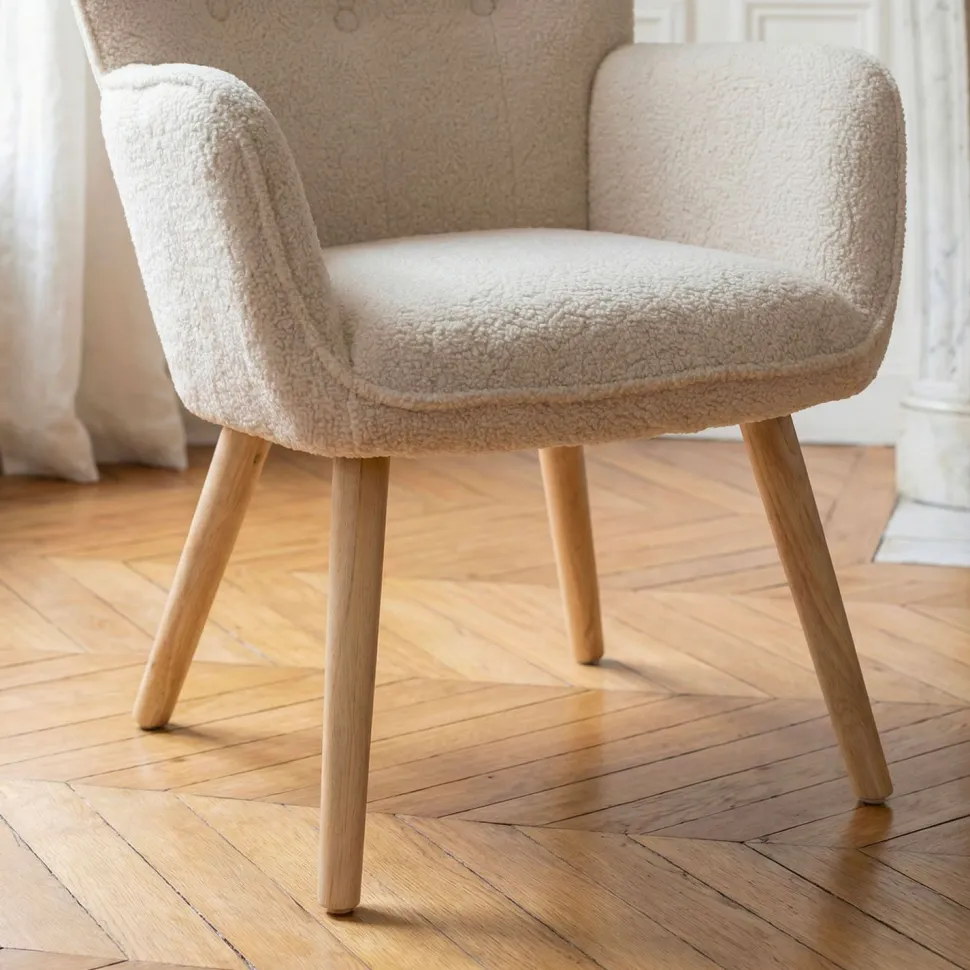 Fauteuil scandinave Klarys Tissu bouclette lainée Crème