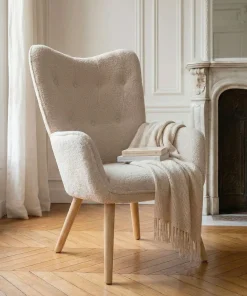 Fauteuil scandinave Klarys Tissu bouclette lainée Crème