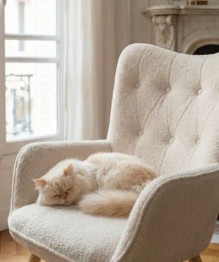Fauteuil scandinave Klarys Tissu bouclette lainée Crème