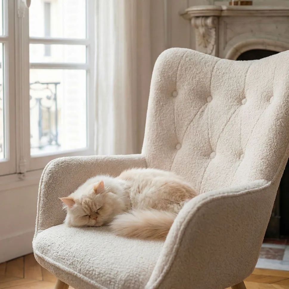 Fauteuil scandinave Klarys Tissu bouclette lainée Crème