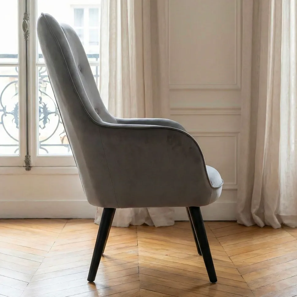 Fauteuil scandinave Klarys Velours Gris