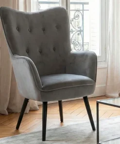Fauteuil scandinave Klarys Velours Gris