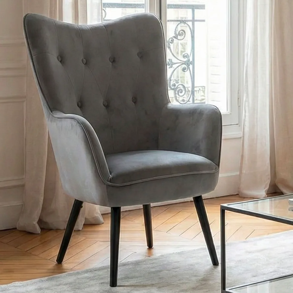 Fauteuil scandinave Klarys Velours Gris