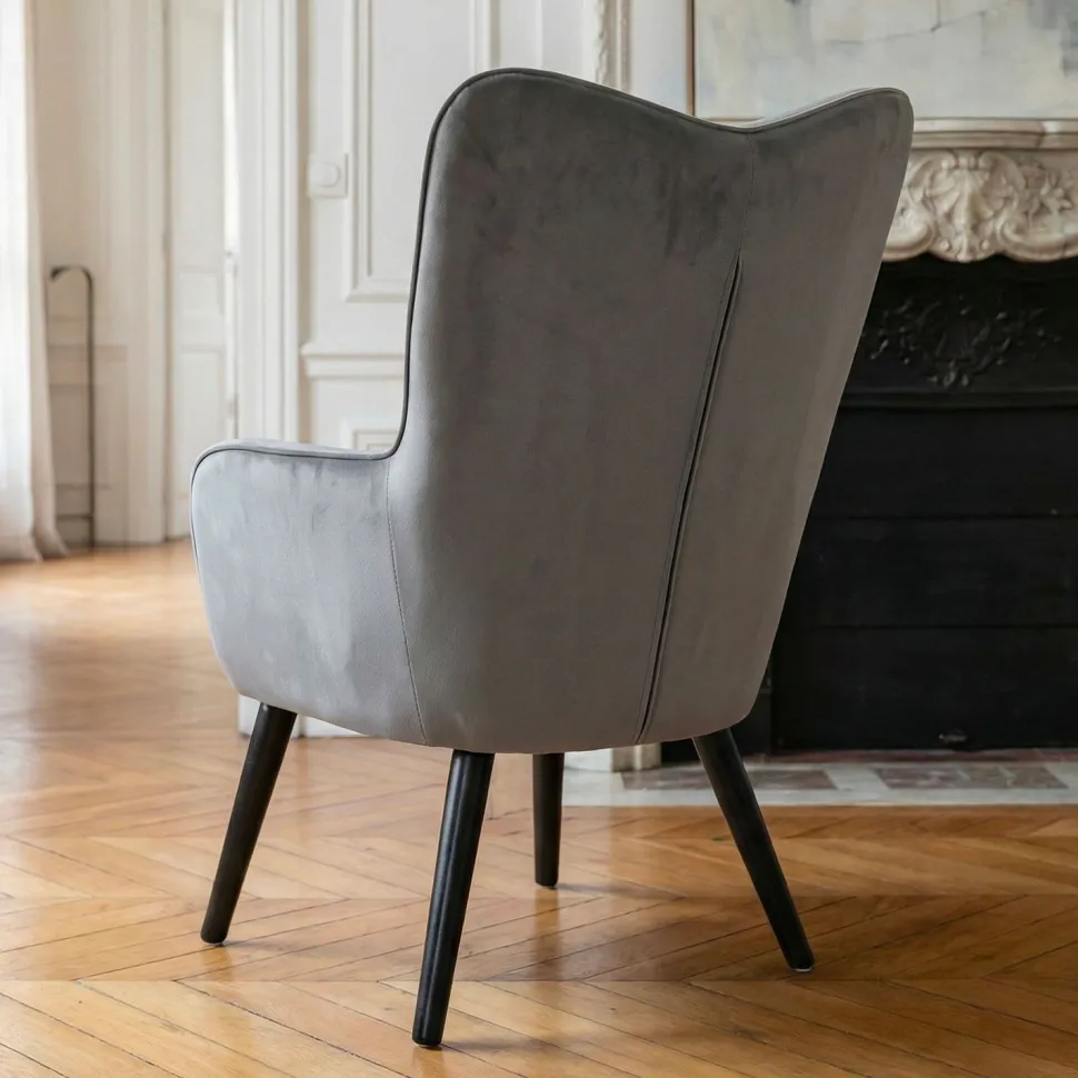 Fauteuil scandinave Klarys Velours Gris