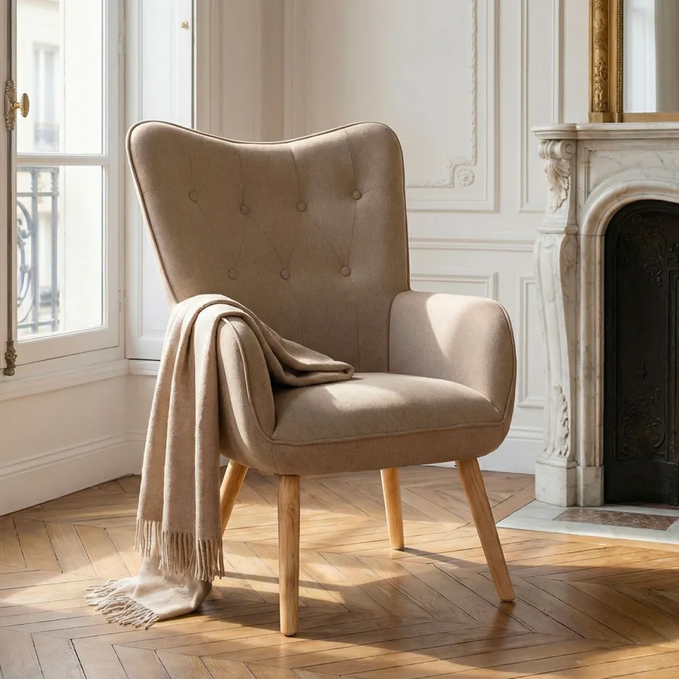 Fauteuil scandinave Klarys Tissu Beige