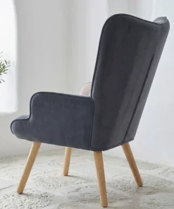 Fauteuil scandinave Lyliane Effet patchwork Velours Gris et Bleu