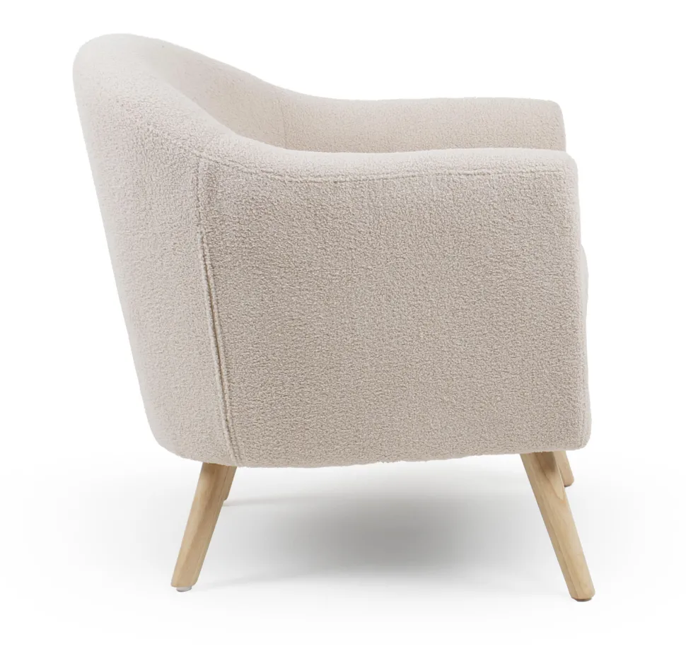 Fauteuil scandinave Savoy Tissu bouclette lainée Crème