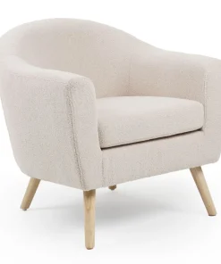 Fauteuil scandinave Savoy Tissu bouclette lainée Crème