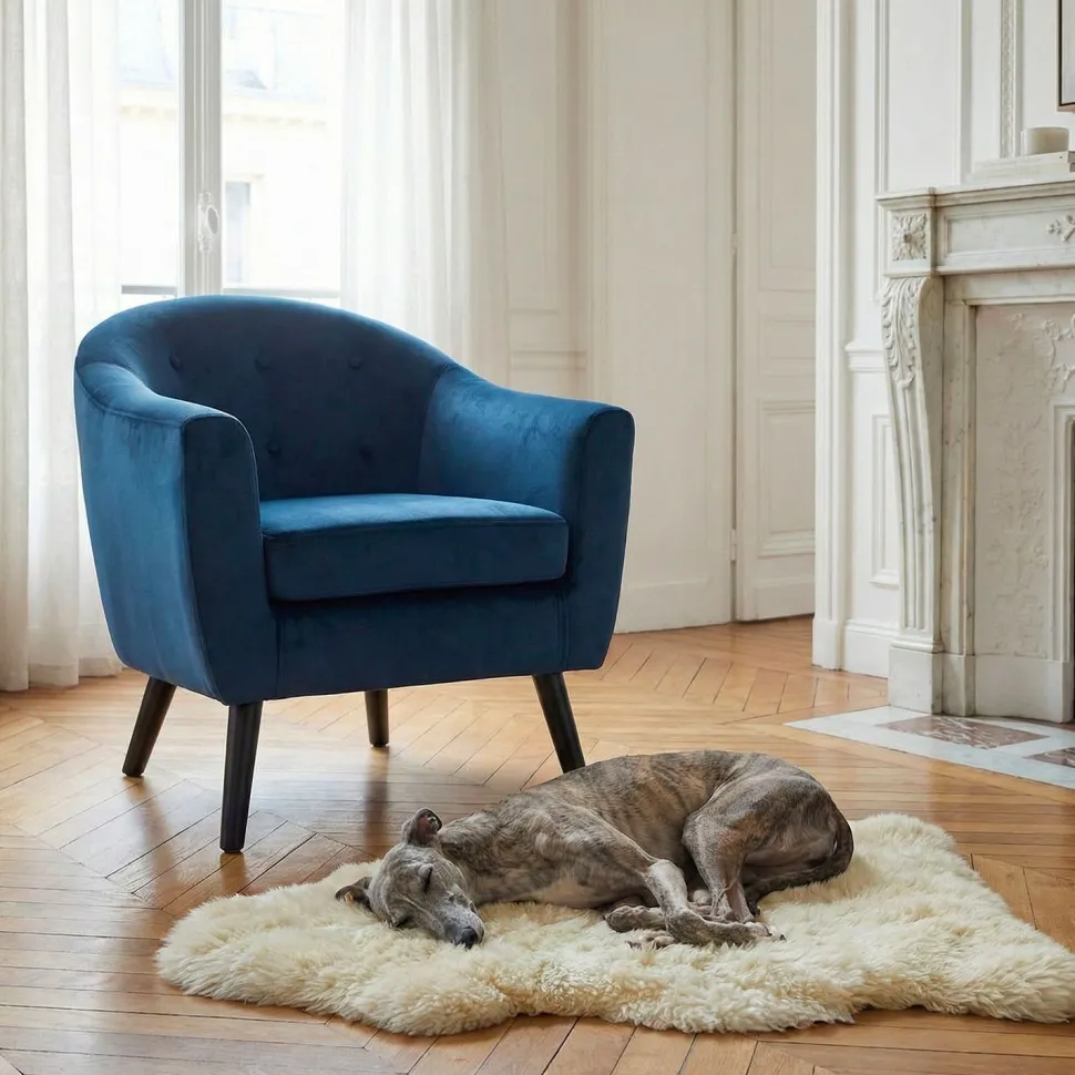 Fauteuil scandinave Savoy Velours Bleu